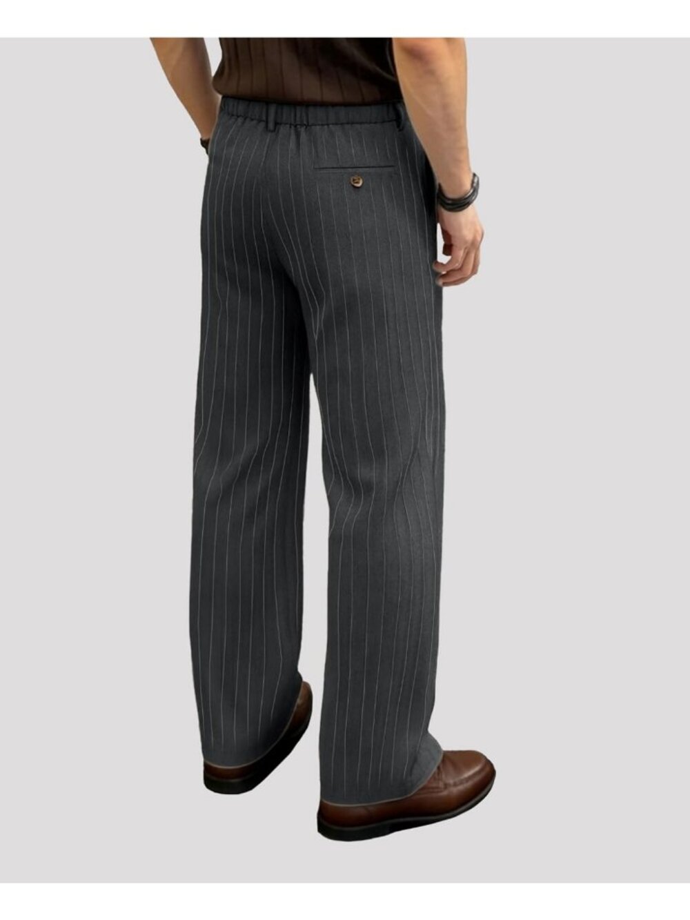 Stylish Men's Pinstripe Wide Leg Baggy Dress Pants | Pleated Loose Fit Trousers - Picture 6 of 7